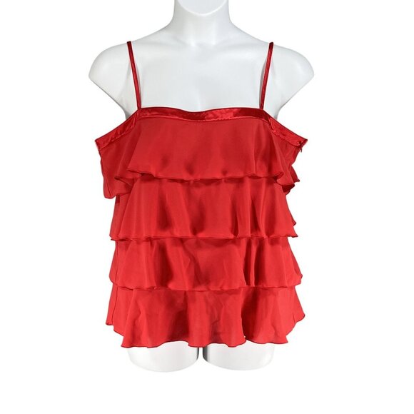 Old Navy Tiny Fit Womens 2X Red Silky Tiered Ruffle Camisole Satin Beachy Top - Picture 3 of 12
